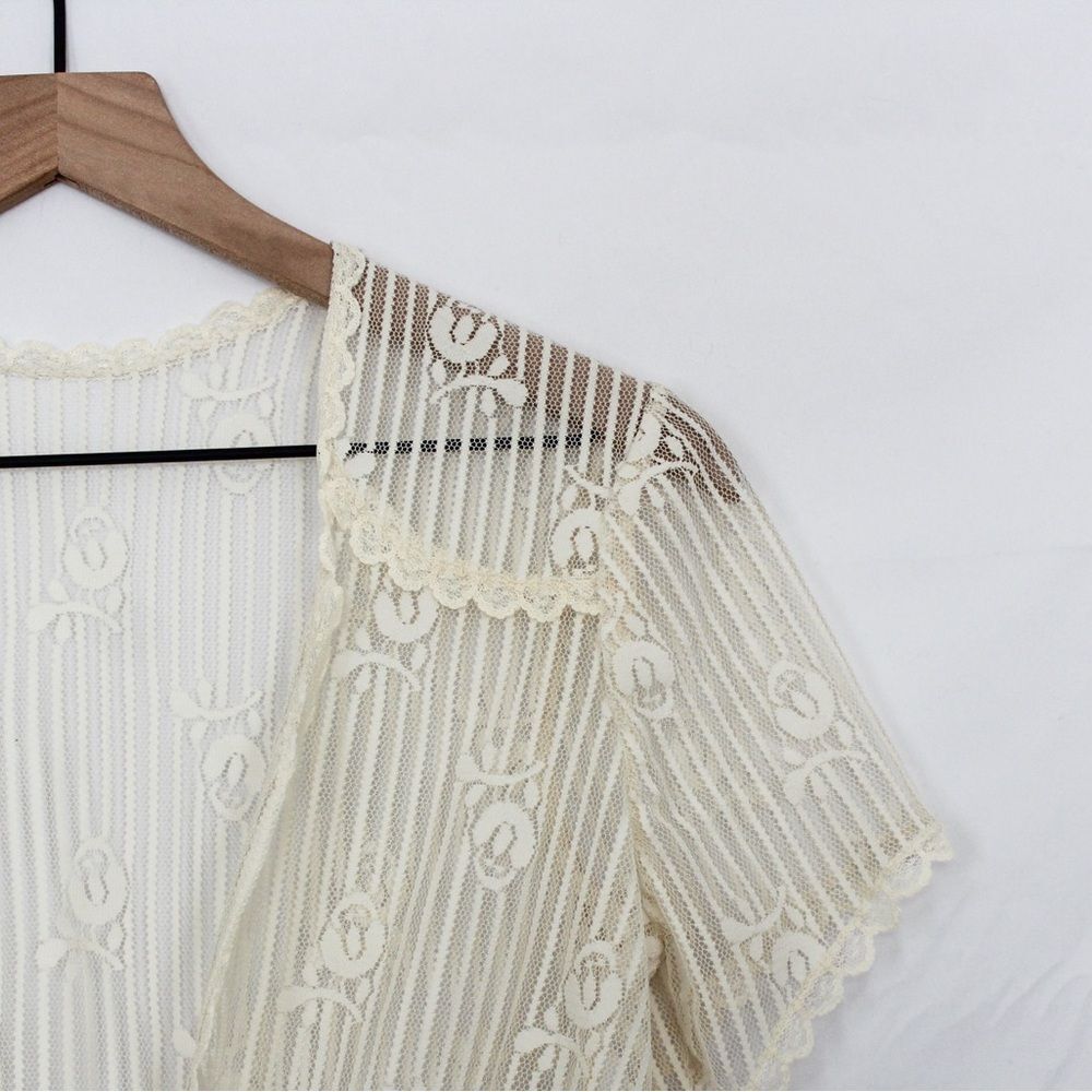 Vintage rose lace tie-front short sleeve blouse Medium - Picture 2 of 6